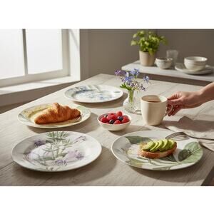 Pier 1 Botanical Floral Plates 8"  set of 4 Stoneware VTG Discontinued pattern